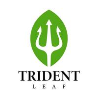 Simple Logo combines the green Leaf shape with the strong trident icon vector