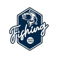 Illustration of big fish jumping with Elements in the form of a Shield framed Fishing logo design vector