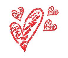 Chalk doodle red hearts. Crayon hand drawn pencil heart set. Charcoal symbol of love. design elements for Valentine Day isolated on white background vector