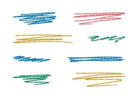 Chalk color handwriting lines, brush strokes, crayon pencil underlines. Sketch Charcoal straight horizontal lines. Scribble bright strokes. Grunge smears, thin and thick dividers. vector