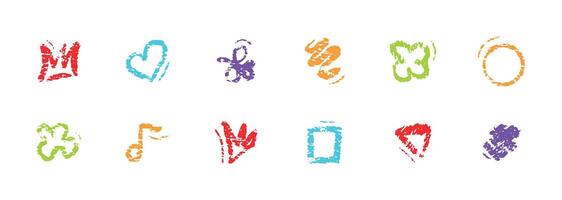 Doodle chalk comic movement effect set. Hand drawn color crayon effect manga elements set by pencil or brush. Charcoal cartoon anime icons. vector