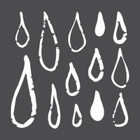 Doodle chalk water drops of different shapes. Hand drawn crayon sketch illustration of droplets or tears. for print, web, mobile and infographics vector