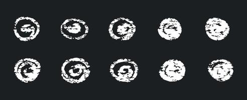 Chalk black circle icons. Doodle charcoal round frame, spiral. Crayon stylish design element by pen or pencil vector