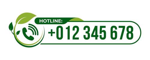 Hotline Support Service call number design with green leaf frame. green illustration vector