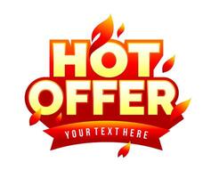 Label hot offer with fire flame in extrude long shadow template design vector