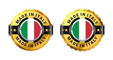 Made in Italian logo a gold circle with a picture of a flag in the middle. For icon, label, badge, mark, sign, symbol, etc. Modern and minimalist. Illustration vector
