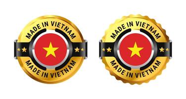 Made in Vietnam logo a gold circle with a picture of a flag in the middle. For icon, label, badge, mark, sign, symbol, etc. Modern and minimalist. Illustration vector
