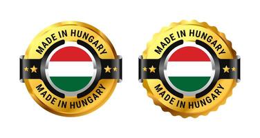 Made in Hungary logo a gold circle with a picture of a flag in the middle. For icon, label, badge, mark, sign, symbol, etc. Modern and minimalist. Illustration vector