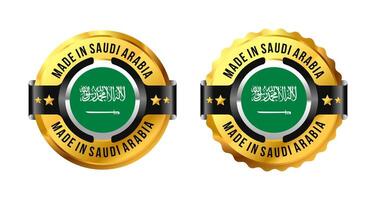 Made in Saudi Arabia logo a gold circle with a picture of a flag in the middle. For icon, label, badge, mark, sign, symbol, etc. Modern and minimalist. Illustration vector