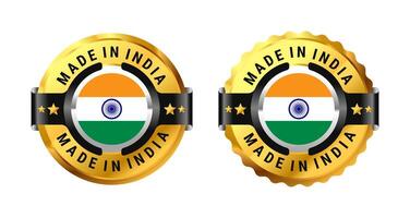 Made in India logo a gold circle with a picture of a flag in the middle. For icon, label, badge, mark, sign, symbol, etc. Modern and minimalist. Illustration vector