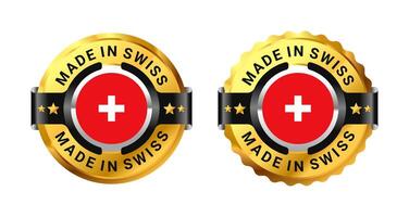 Made in Switzerland or Swiss logo a gold circle with a picture of a flag in the middle. For icon, label, badge, mark, sign, symbol, etc. Modern and minimalist. Illustration vector