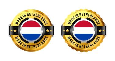Made in Netherlands or holland logo a gold circle with a picture of a flag in the middle. For icon, label, badge, mark, sign, symbol, etc. Modern and minimalist. Illustration vector