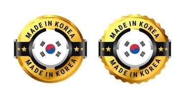 Made in Korea logo a gold circle with a picture of a flag in the middle. For icon, label, badge, mark, sign, symbol, etc. Modern and minimalist. Illustration vector