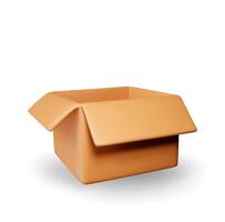 3D open carton packaging box isolated on white. Render cardboard package with cover. vector
