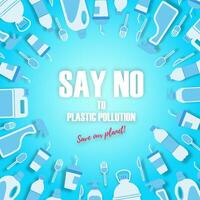 Planet plastic pollution problem concept. A pile of disposable plastic waste. Refusal from disposable tableware and containers. Stop pollution. illustration. vector