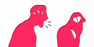 The man yells at the guy. Scream and cry. Relationship problem. Conflicts. Understand the opinion. Treason. Broken love. The concept of a quarrel between loved ones. Family discord. Family problems. vector