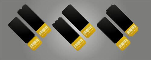 Set of vintage tickets template on dark background with yellow accents. Collection for excursion routes, retro parties and clubs and other projects. Just add your own text. vector
