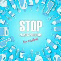 Stop pollution. Planet plastic pollution problem concept. A pile of disposable plastic waste. Refusal from disposable tableware and containers. illustration. vector
