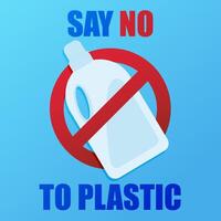 Say no to plastic. Environmental poster with text. Pollution problem concept. Prohibition sign. One use plastic bottle of detergent or liquid powder. vector