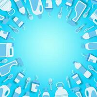 Disposable plastic pollution problem concept. A pile of disposable plastic waste. Copy space. Flat lay. Place for your text. Illustration. vector
