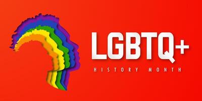 Design LGBTQ HISTORY MONTH. People's faces look up in LGBT colors. Paper cut. Minority problem. PRIDE parade. Coexistence harmony and multicultural community integration. Illustration vector