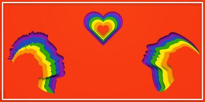 Design LGBTQ PRIDE. People's faces look up on heart in LGBT colors. Paper cut. Minority problem. Pride parade. Coexistence harmony and multicultural community integration. Space for text. Copy space. vector