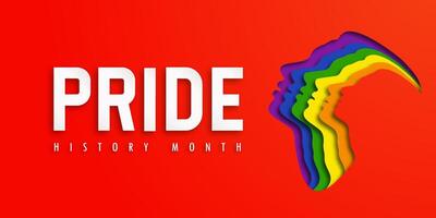 Design LGBTQ PRIDE HISTORY MONTH. People's faces look up in LGBT colors. Paper cut. Minority problem. Pride parade. Coexistence harmony and multicultural community integration. Illustration vector