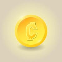 Gold Costa Rican Colon coin. Finance sign concept for websites, web design, mobile app, infographics. illustration. vector