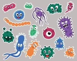 Set of stickers with bacteria. vector