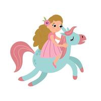 Cute fairy riding a unicorn. White background, isolate vector