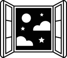 A window with a white and black sky and stars on it vector