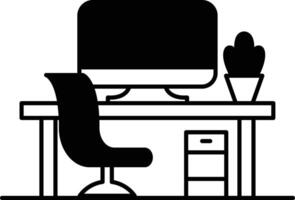 A computer desk with a chair and a computer monitor vector