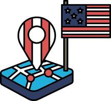 A map with a red, white and blue pin on it vector