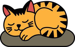 A cartoon cat is sleeping on a rock vector