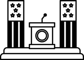 A podium with a microphone and two American flags behind it vector
