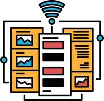 A drawing of a computer network with a Wi-Fi symbol vector