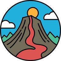 A mountain with a volcano on top and a red river flowing down its side vector