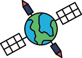 A satellite is shown in the middle of a globe vector
