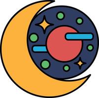 A colorful drawing of a planet with a red sun and a blue moon vector