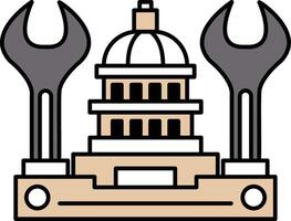 A drawing of a building with a dome and two tools on top of it vector