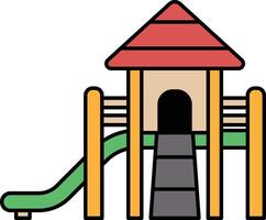A cartoon drawing of a playground with a slide and a house vector