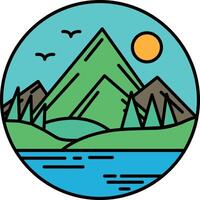 A mountain range with a blue sky and a sun in the background vector