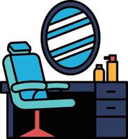 A blue chair is in front of a mirror vector