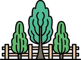 Three trees are in a row with a wooden fence in between them vector