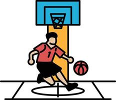 A man in a red shirt is running towards a basketball vector