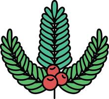 A drawing of a leafy green plant with three red berries on it vector