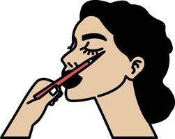 A woman is getting her eyelashes done with a red pencil vector
