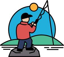 A man is fishing with a fishing rod vector