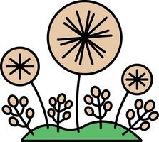 A drawing of three flowers with a green background vector