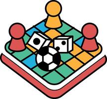 A colorful checkerboard with a soccer ball and two dice vector
